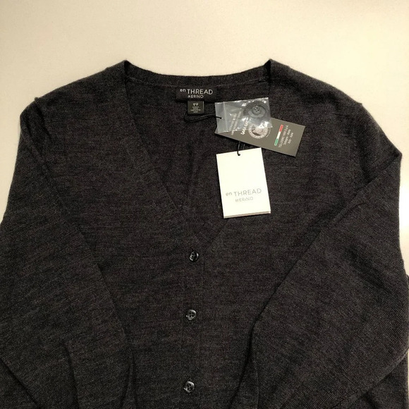 en THREAD Tollegno 1900 Merino Wool Cardigan Sweater in Charcoal Grey Size S - Picture 7 of 12